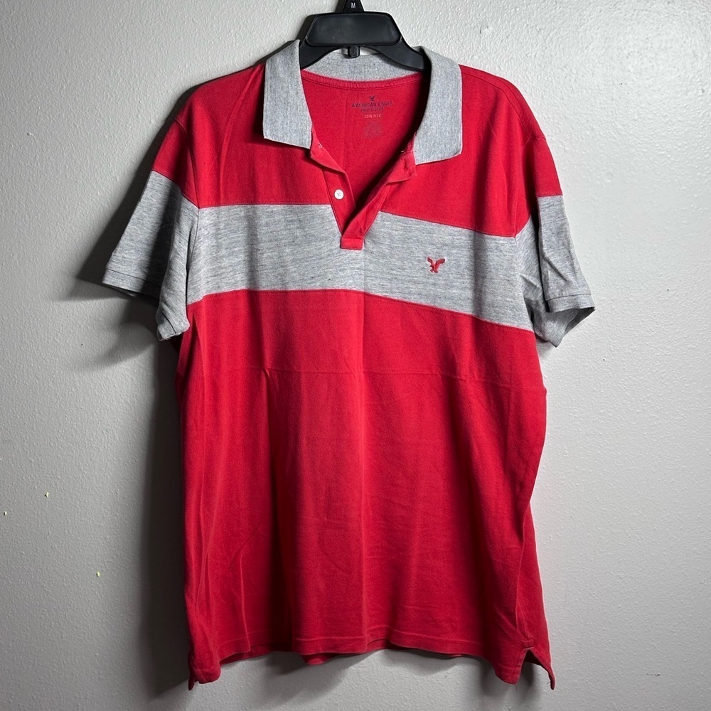 American Eagle‎ Men Red/Gray Polo Shirt Size Large Core Flex